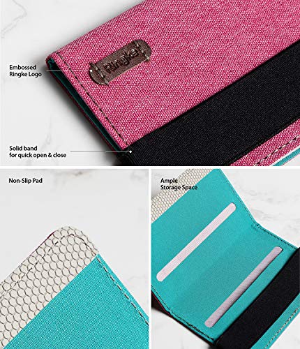 Ringke Flip Card Holder with Elastic Hand Strap Slim Soft Band Grip Fashion Multi-Card Slot 3M Stick-On Wallet Credit Card Cash Mini Pouch Attachment Compatible with Most Smartphones - Pink - color: 1-Band Pink