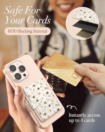 Shorogyt for Magnetic Phone Wallet Compatible with Magsafe for Women - Cute Luxury Slim Leather Card Holder Mag Wallets Fit 4 Cards,for iPhone 1716/15/14/13/12 Series for Apple RFID Magnet, Bee
