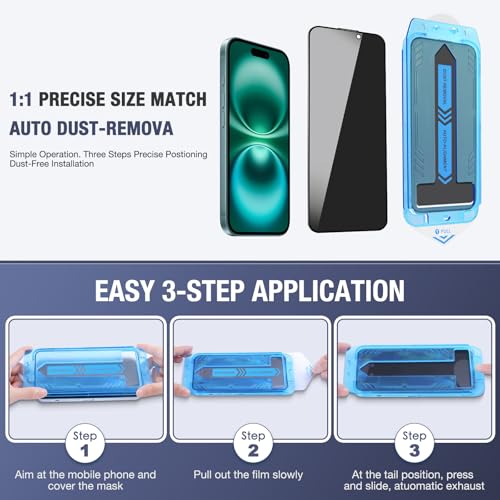 2-Pack Privacy Screen Protector for iPhone 14 Pro and iPhone 16 and iPhone 15 6.1-Inch, 9H Tempered Glass, Full Coverage, Anti-Fingerprint, Auto Dust-Elimination, No Bubble, Easy Installation - size: for iPhone 14 Pro / iPhon 15 / iPhon 16