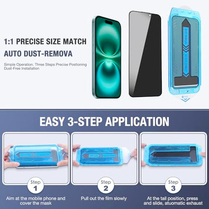 2-Pack Privacy Screen Protector for iPhone 14 Pro and iPhone 16 and iPhone 15 6.1-Inch, 9H Tempered Glass, Full Coverage, Anti-Fingerprint, Auto Dust-Elimination, No Bubble, Easy Installation - size: for iPhone 14 Pro / iPhon 15 / iPhon 16