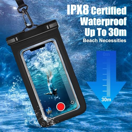 Waterproof Phone Pouch -2 Pack, IPX8 Universal Waterproof Case Dry Bag Phone Protector for iPhone 17/16/15/14 Pro Max Plus XS XR X8 Galaxy S25 S24 Pixel Up to 8.4" - color: Black & Clear