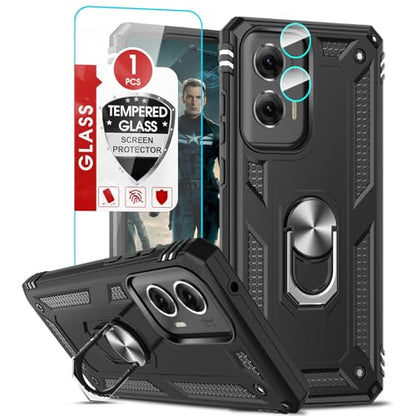 LeYi for Motorola Moto G-Stylus-5G 2024 Case [Not Fit G 5G 2024]: with Glass Screen Protector Camera Lens Protector, Heavy Duty Shockproof Phone Cover Funda para Ring Stand Moto G Stylus 2024, Black | Glass Screen Protector, Military-Grade PC TPU Rugged P