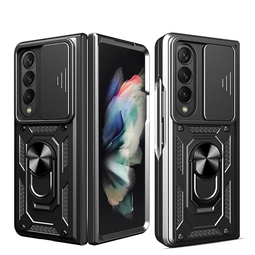 RKINC Case for Samsung Galaxy Z Fold 4 Case with Slide Camera Cover & Rotated Ring Kickstand Military Grade Shockproof with Magnetic Car Mount Holder Cover, Black - color: Black, size: Samsung Z Fold 4