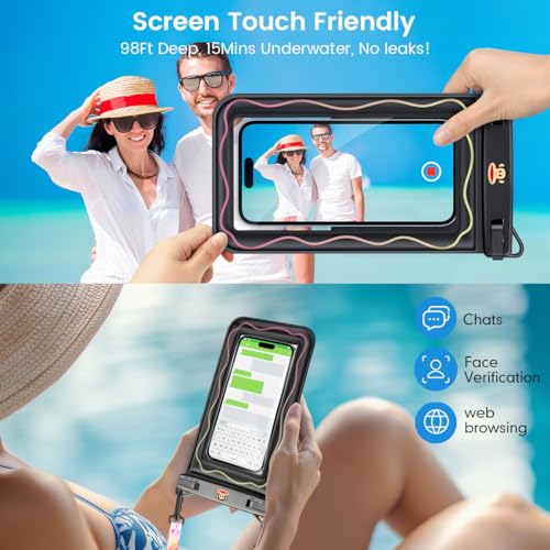 Paul Frank Floating Waterproof Phone Pouch - 2 Pack, Up to 8.5'' Double Space IPX8 Waterproof Phone Case with Lanyard for iPhone 17 16 15 Pro Max, Cellphone Dry Bag for Beach Vacation Essentials - color: [Black + Pink]