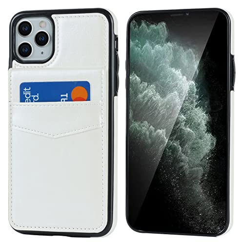 KIHUWEY for iPhone 11 Pro Max Wallet Case Card Holder Kickstand, White | Credit Card Slots, PU Leather, Magnetic Clasp, Flip Heavy Duty Protection Cover for Men and Women - color: White