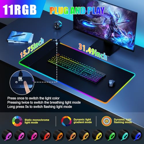 Wireless Charging RGB Mouse Pad with Phone Stand, Large Gaming Desk Mat - color: Black - 31.5x15.8" Phone Stand No Adapter