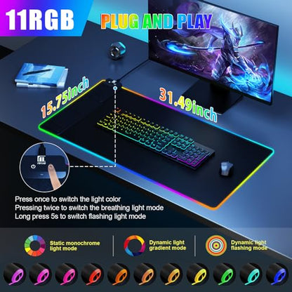 Wireless Charging RGB Mouse Pad with Phone Stand, Large Gaming Desk Mat - color: Black - 31.5x15.8" Phone Stand No Adapter