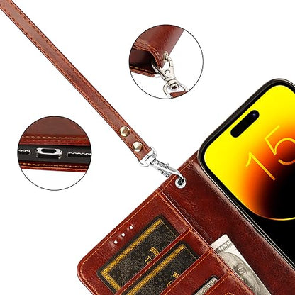 Bocasal Detachable Wallet Case Card Holder for iPhone 15, Brown | RFID Blocking Kickstand Card Slots Holder PU Leather Magnetic Shockproof Wrist Strap Removable Flip Protective Cover 6.1 inch - color: Brown
