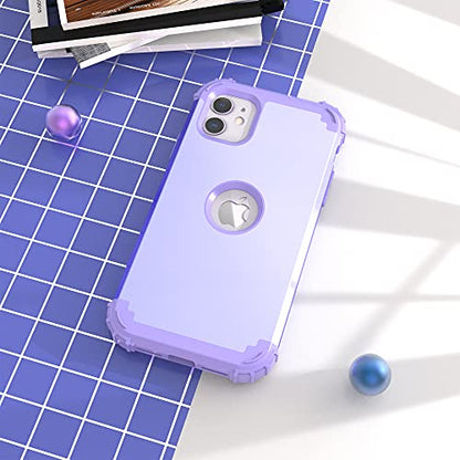 IDweel for iPhone 11 Case with Tempered Glass Screen Protector,Hybrid 3 in 1 Shockproof Heavy Duty Protection Hard PC Cover Soft Silicone Bumper Full Body Case for iPhone 11 6.1 Inch, Purple - color: Purple