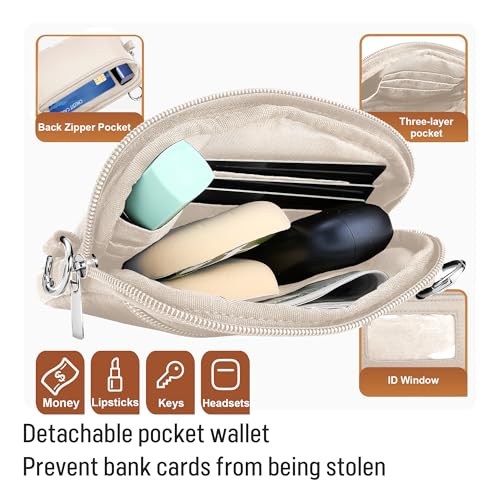 Clip and Go Strap for Phone with Wallet Crossbody, Phone Lanyard Detachable - Adjustable Crossbody Neck Strap with ID Window, Universal Clip for Phone/Keys/Cards (Beige) - color: Beige