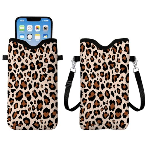 Leopard Neoprene Cell Phone Sleeve Pouch Case Bag for Women, Lightweight Sleeve with Crossbody Strap/Neck Lanyard, Crossbody Bags for Girls Leopard Phone Bag, 7.1 X 3.9 inch - color: Leopard1