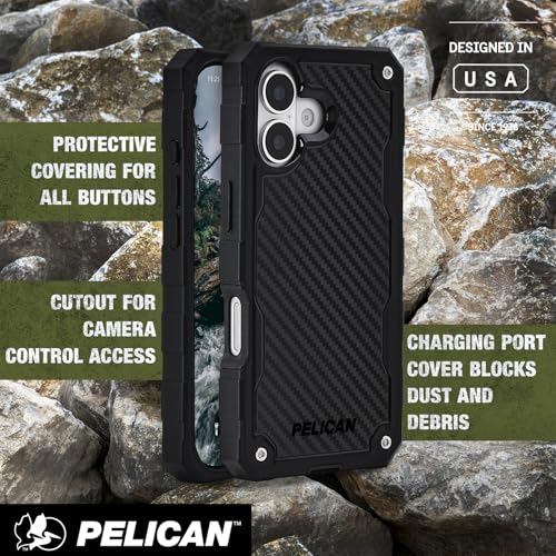 Pelican Shield iPhone 17 Case - Rugged MagSafe Phone Case - Carbon | Magnetic Phone Case w/24ft Military Grade Drop Protection - Phone Cover w/ Belt Clip Holster Kickstand for iPhone 17 - color: Carbon, style: iPhone 17