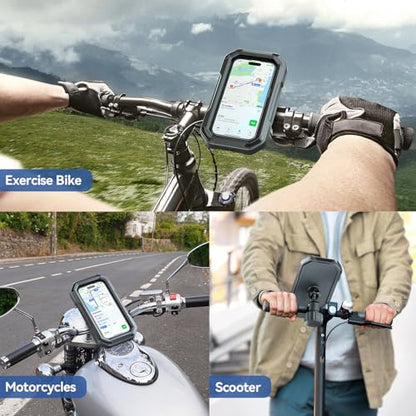 KDD Waterproof Bike Phone Holder - 360 Rotation Motorcycle Phone Mount, Fully Enclosed Touch Sensitive Design, Bicycle Phone Clamp Compatible with iPhone 16 Pro Max/15/14/13/12,4-6.7” Phones