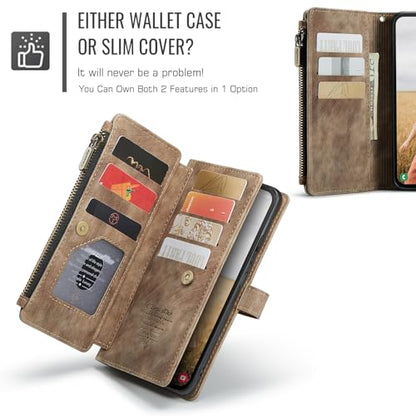 Samsung Galaxy S24 FE 5G Wallet Case with Card Holder Kickstand Magnetic Zipper Pocket Lanyard Strap Wristlet,Leather Flip Case Wallet for Samsung Galaxy S24 FE 6.7 Inch(Brown) - color: Brown, size: S24 FE 5G 6.7 Inch
