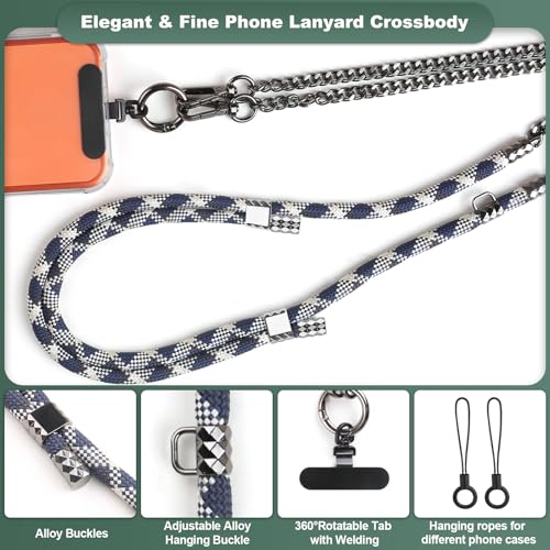 YFWE Phone Lanyard Crossbody, Adjustable Cell Phone Lanyard Neck Strap for All Phones, Universal Skin Friendly Phone Strap Crossbody for Women and Men - color: Dkblue+white