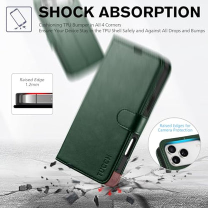 TUCCH Wallet Case for iPhone 17 Pro Max (6.9"), 4 Card Holders, Evergreen | RFID Blocking, Viewing Stand, Shockproof TPU Shell, PU Leather, Magnetic Closure, Protective Folio Flip Cover - color: Evergreen
