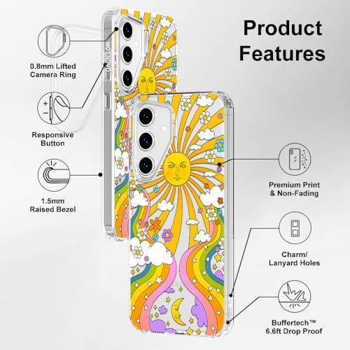 MOSNOVO Case for Samsung Galaxy S24 FE, [Buffertech 6.6ft Military-Grade Drop Protection] [Anti Peel Off Tech] Clear TPU Bumper Phone Case Cover Design - 70's Psychedelic Groovy Art - color: Clear - 70's Psychedelic Groovy Art, size: Samsung Galaxy S24 FE