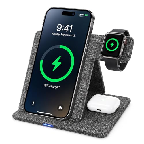 Tongyangat 3 in 1 Foldable Wireless Charging Station, Gray - color: Gray