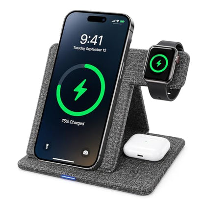 Tongyangat 3 in 1 Foldable Wireless Charging Station, Gray - color: Gray
