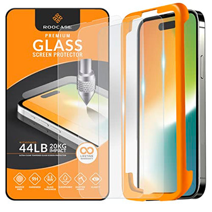 rooCASE Glass Screen Protector for Apple iPhone 14 Pro, (6.1 Inch), Case Friendly Tempered Glass Front Cover Protection with Alignment Frame, Pack of 3