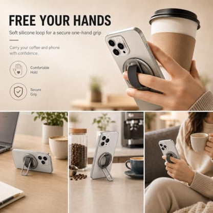 Magnetic Silicone Phone Grip | Super Strong Magnetic Design, 360° Rotation, Comfortable Grip, Compatible with iPhone 16/15/14/13/12 Series, Perfect for Selfies and Watching Videos - color: Off-White