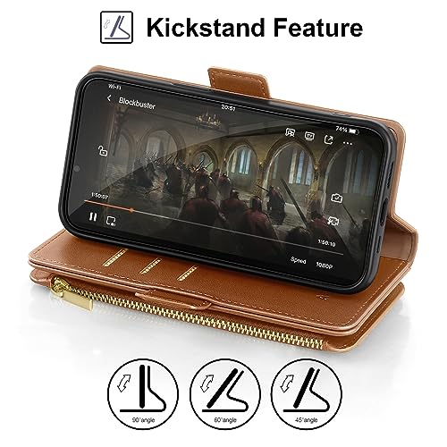 Antsturdy Compatible with Google Pixel 9 Wallet Case with Card Holder Women Men,Pixel 9 Pro Phone Case PU Leather Flip Protective Cover Wrist Strap Zipper Credit Card Slots RFID Blocking,Light Brown - color: Light Brown