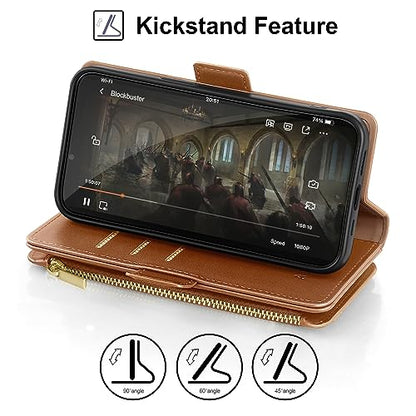 Antsturdy Compatible with Google Pixel 9 Wallet Case with Card Holder Women Men,Pixel 9 Pro Phone Case PU Leather Flip Protective Cover Wrist Strap Zipper Credit Card Slots RFID Blocking,Light Brown - color: Light Brown