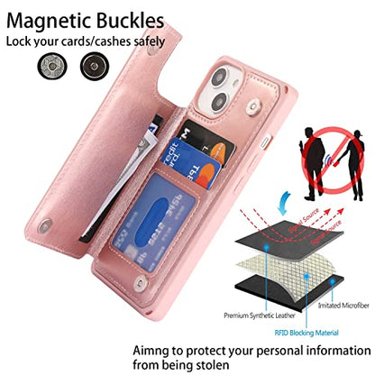 Cavor for iPhone 14 Wallet Case with Card Holder for Women, Rose Gold - color: D-Rose gold