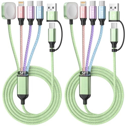 Camping Essentials 4in2 Multi Charging Cable for Apple Watch Charger 5FT2PK - color: Light Green&Pink&Purple&Blue, size: AC to 2C+L+iWatch