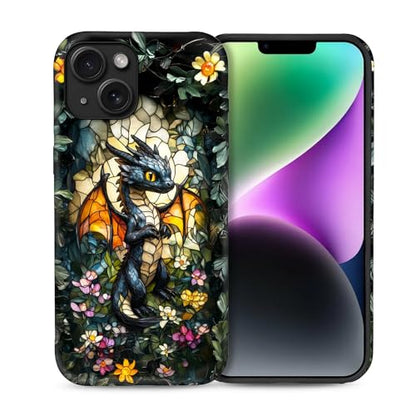 Case for iPhone 14 Plus,Drop Protection Hybrid 2-Layer Hard Phone Cover-Stained Glass Black Dragon - color: Stained Glass Black Dragon, size: iPhone 14 Plus