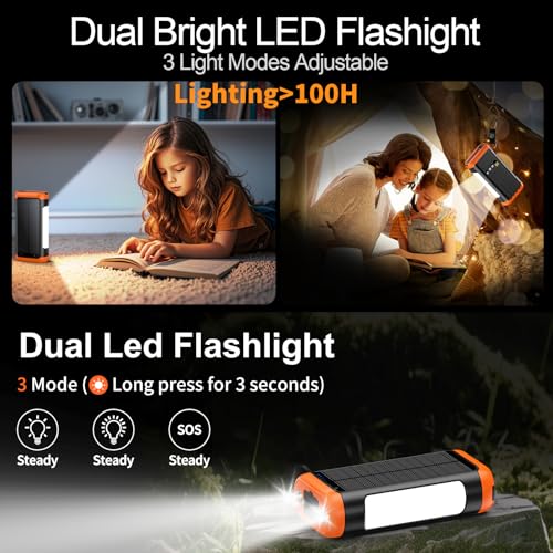 Solar Power Bank Portable Charger 66800mAh Battery Pack for Camping - color: Orange
