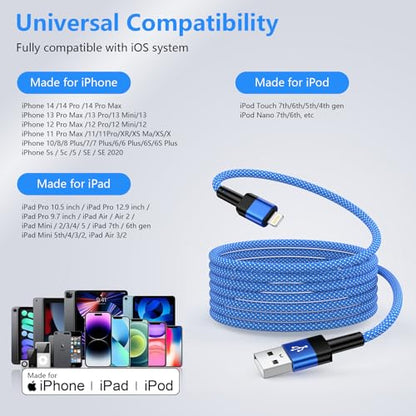 9FT USB A to Lightning Cable Compatible with iPhone 14/14 Pro/14 Pro Max - color: Blue