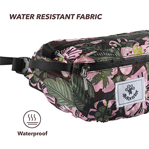 4Monster Hiking Waist Packs Portable,Water Resistant Fanny Bag with Adjustable Strap,Lightweight Crossbody Chest Bag Slim Bag - color: Flower Pink