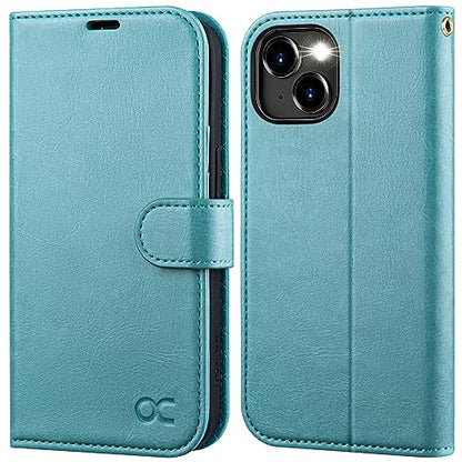 OCASE Compatible with iPhone 15 Wallet Case, PU Leather Flip Folio Case with Card Holders RFID Blocking Kickstand [Shockproof TPU Inner Shell] Phone Cover 6.1 Inch 2023, Mint Green - color: Mint Green