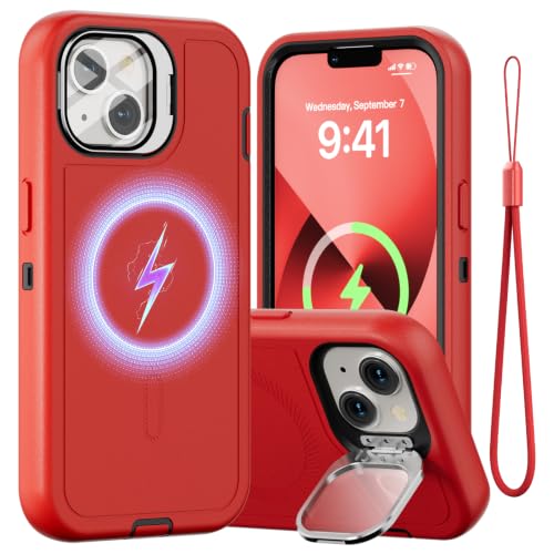 Follaroma for iPhone 13 Case with Stand & Built-in Camera Cover, MagSafe Compatible, Heavy-Duty Shockproof Protection, Magnetic & Rugged Phone Cover for iPhone 13 6.1'', Red - color: Red