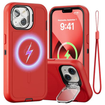 Follaroma for iPhone 13 Case with Stand & Built-in Camera Cover, MagSafe Compatible, Heavy-Duty Shockproof Protection, Magnetic & Rugged Phone Cover for iPhone 13 6.1'', Red - color: Red