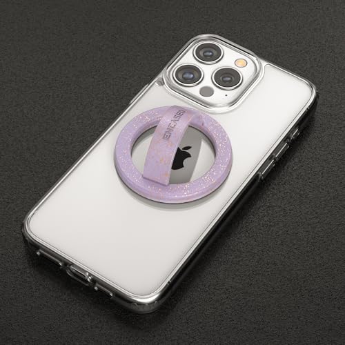 Encased Magnetic Phone Grip Holder (Compatible with MagSafe) Thin Silicone Finger Loop Ring for iPhone (Purple Glitter) - color: Purple