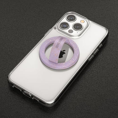 Encased Magnetic Phone Grip Holder (Compatible with MagSafe) Thin Silicone Finger Loop Ring for iPhone (Purple Glitter) - color: Purple