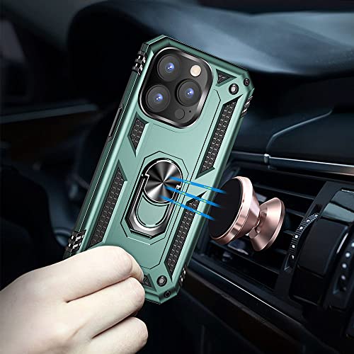iPhone 14 Pro Case with HD Screen Protector, Military Grade 16ft Drop Tested Ring Shockproof Protective Phone Case, Dark Green - color: Dark Green, size: iphone 14 Pro