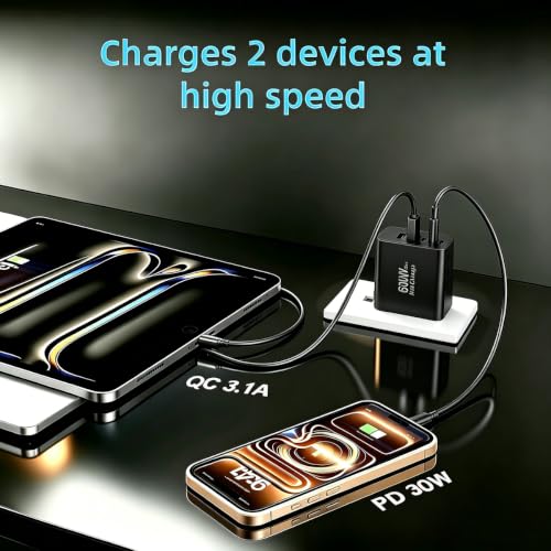 60W USB‑C Wall Charger, 5‑Port (3 USB‑C + 2 USB‑A), 2‑Pack, Black - color: black