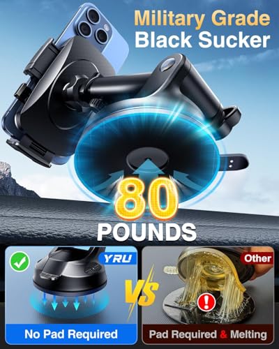 YRU True Military-Grade [360° Rotation Suction] 2026 Ultimate Car Phone Holder Mount 【90+LBS Safest Strongest & Patent Certs】 Dashboard Windshield Vent for iPhone 18 Pro Max Samsung Webcam, Royal Blue - color: Royal Blue