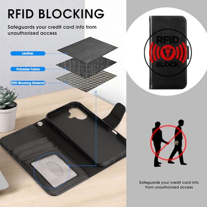 Arae Compatible with iPhone 17 Case Wallet with Card Holder, Wristlet Strap Wallet Flip Cover for iPhone 17 6.1 inch Men/Women, RFID Blocking, Kickstand, Black - color: Black, size: iPhone 17 6.1 inch