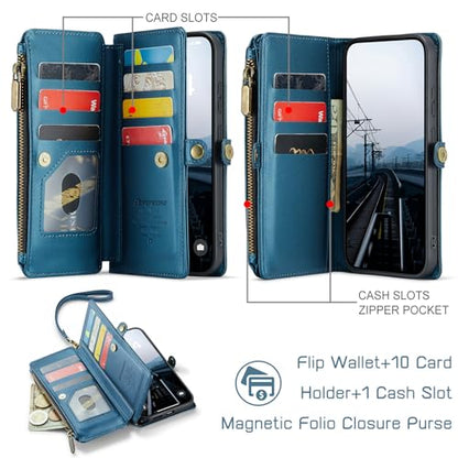 Defencase for Samsung Galaxy S26 Ultra Wallet Case with Card Holder, D-Blue | with RFID Blocking Zipper Pocket, Durable PU Leather, Wrist Strap, S26 Ultra Flip Phone Cases Cover with Stand for Women Men - color: Dark Blue