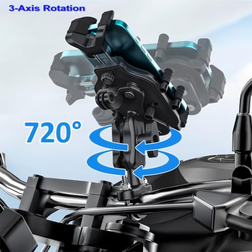 Motorcycle Phone Mount, Heavy Duty Bike Holder with 8-Claw Spider Lock & 4 Shock Absorbers - Anti-Vibration Dual Cushion, Dual Lock System, Action Camera Expansion, for 4.5-7.2" Cellphones
