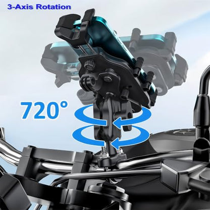 Motorcycle Phone Mount, Heavy Duty Bike Holder with 8-Claw Spider Lock & 4 Shock Absorbers - Anti-Vibration Dual Cushion, Dual Lock System, Action Camera Expansion, for 4.5-7.2" Cellphones