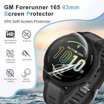 6 Pack Screen Protector for Garmin Forerunner 165 43mm, Soft TPU Film | High Clarity Soft Film, Touch Sensitive, Anti Scratch, Bubble Free, Flexible Screen Protector,Anti Fingerprint - size: For Garmin Forerunner 165 43mm 1.69 Inch