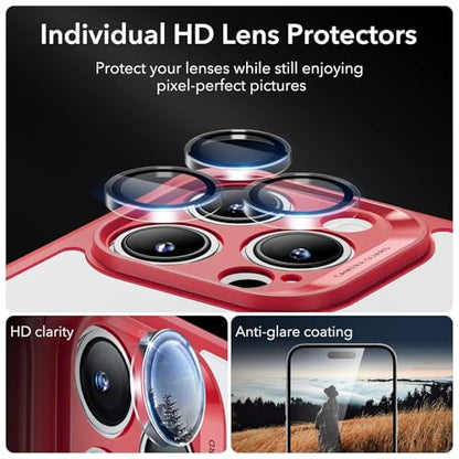 ESR for iPhone 15 Pro Max Case, Compatible with MagSafe, Full-Body Military-Grade Drop Proof Case with Built-in 9H+ Tempered Glass Screen Protector, Armor Series, Clear Red | Compatible with MagSafe, with Camera Lens Protector, Military-Grade Drop Protect