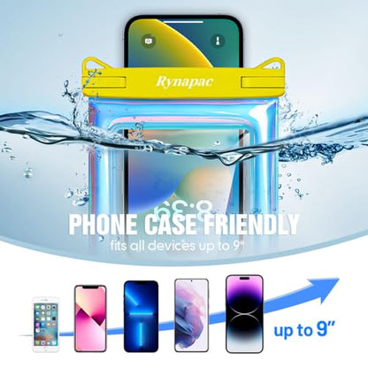 Rynapac Waterproof Phone Pouch Floating [Up to 8.5''], 2 Pack IPX8 Dry Bag | Touchscreen & Underwater Photography, Adjustable Lanyard, for iPhone 17 16 15 14 Pro Max, Gglaxy S25, Beach Cruise Essentials - color: Iridescent, size: Regular Size [8.5inch]