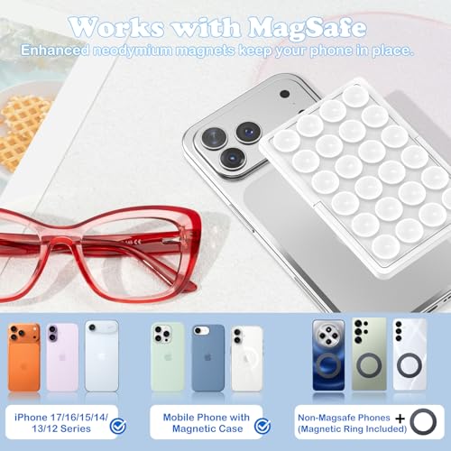 KADES MagSafe Phone Grip with 24 Suction Cups & Adjustable Stand - color: White
