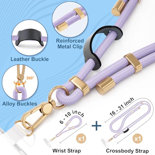 4-IN-1 Phone Lanyard Crossbody & Wrist Strap Kit with 2 Pack Tabs - color: Purple